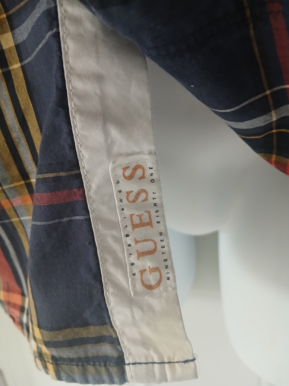 Guess Men's Plaid Button-Down Shirt in Navy, Red & Yellow - Picture 8 of 14